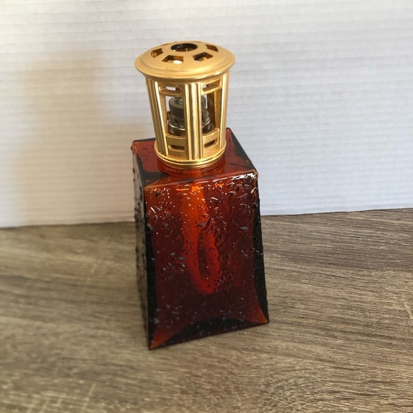 1950s Amber Glass Fragrance Lamp with Gold Top - Picture 1 of 15